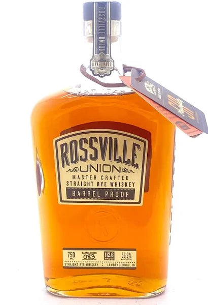 Rossville Union "Barrel Proof" Rye Whiskey bottle
